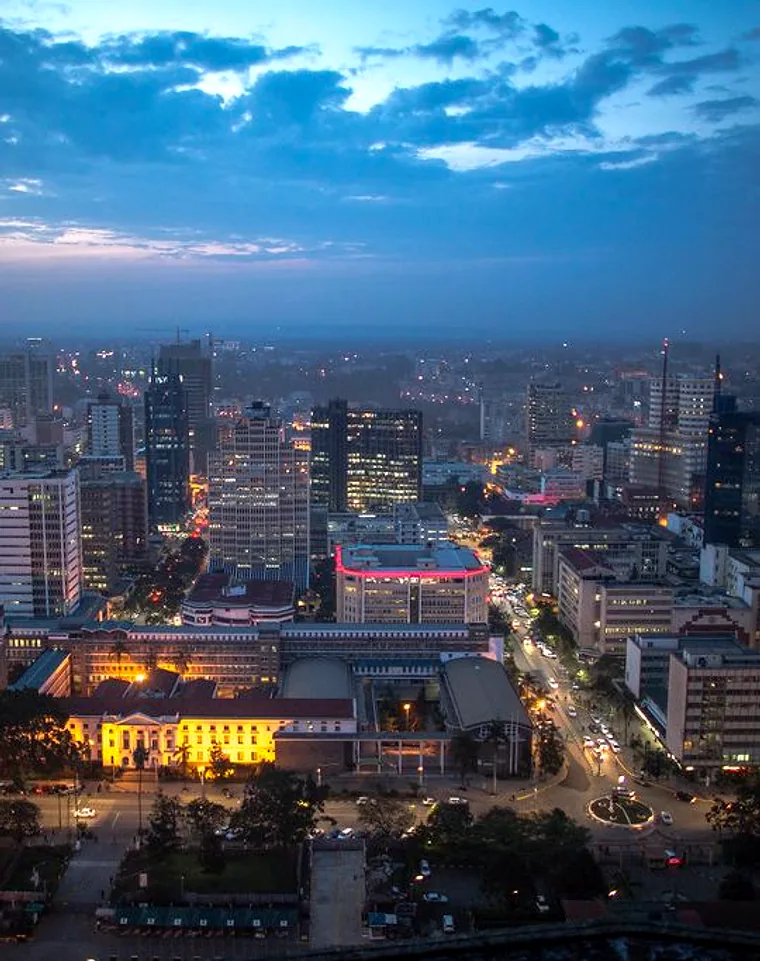 Nairobi city centre at dusk